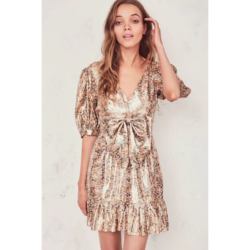 LoveShackFancy Lena Floral Metallic Mini Dress in Cinnamon Small